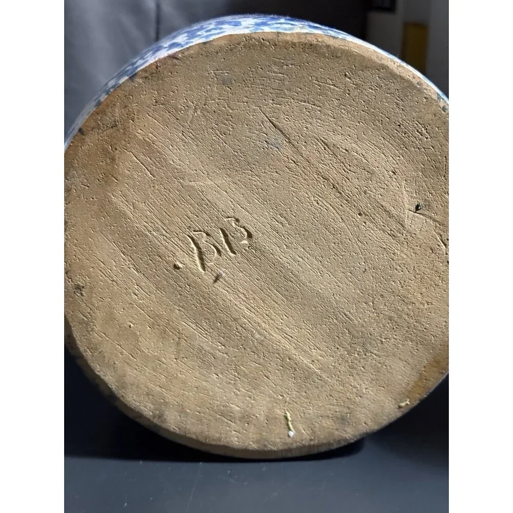 Blue Spongeware Large Storage Jars & Lids Crock Pair Of 7” And 9” - Picture 12 of 12